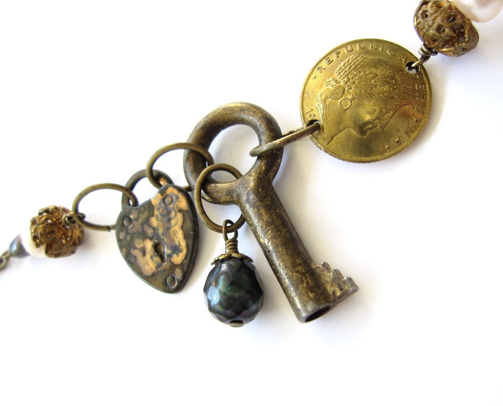 Three Treasures Vintage Key Necklace