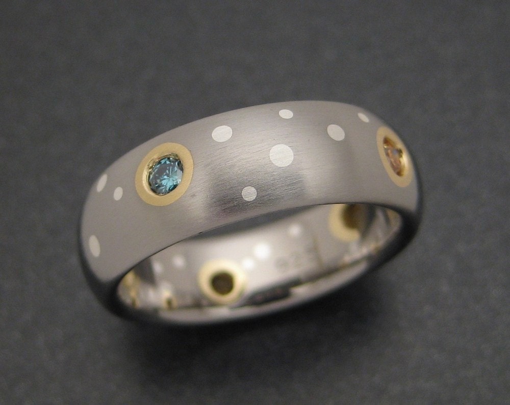 Titanium Wedding Ring with Party-Colored Diamonds