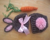Baby Bunny Hat, Newborn Photo Prop Set, Easter Rabbit  Hat,Diaper Cover - CARROT included