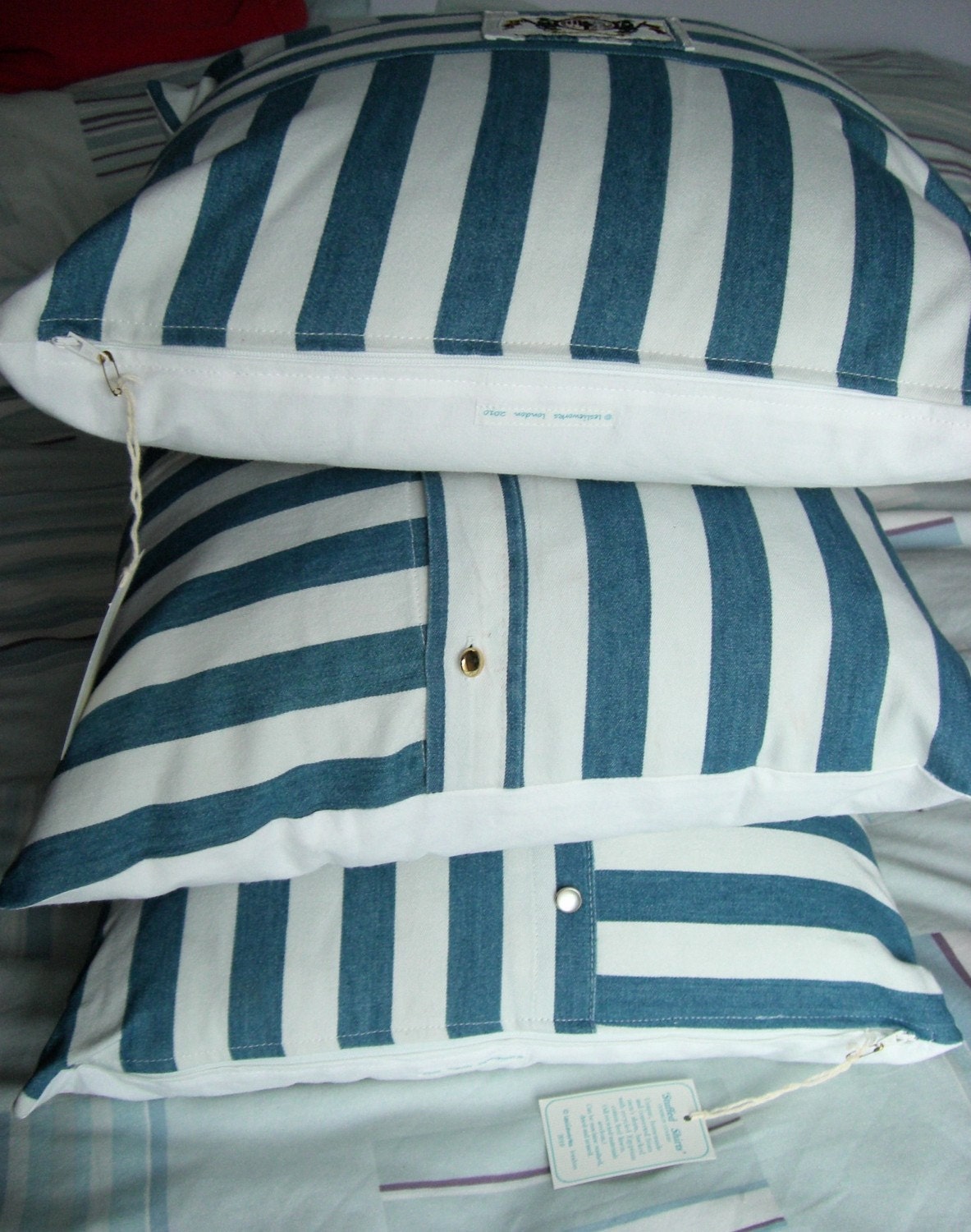 SALE Trio of Stuffed Shirt Stripey Yacht Caravan Men's Shirt cushion covers