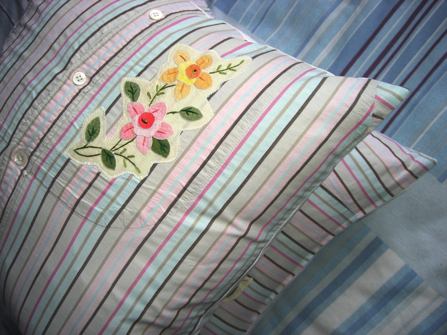 Pair of Stuffed Shirt Stripey Hippie Western Style Shirt cushion covers