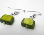 Dangle Earrings, Lime Green and Silver Plated