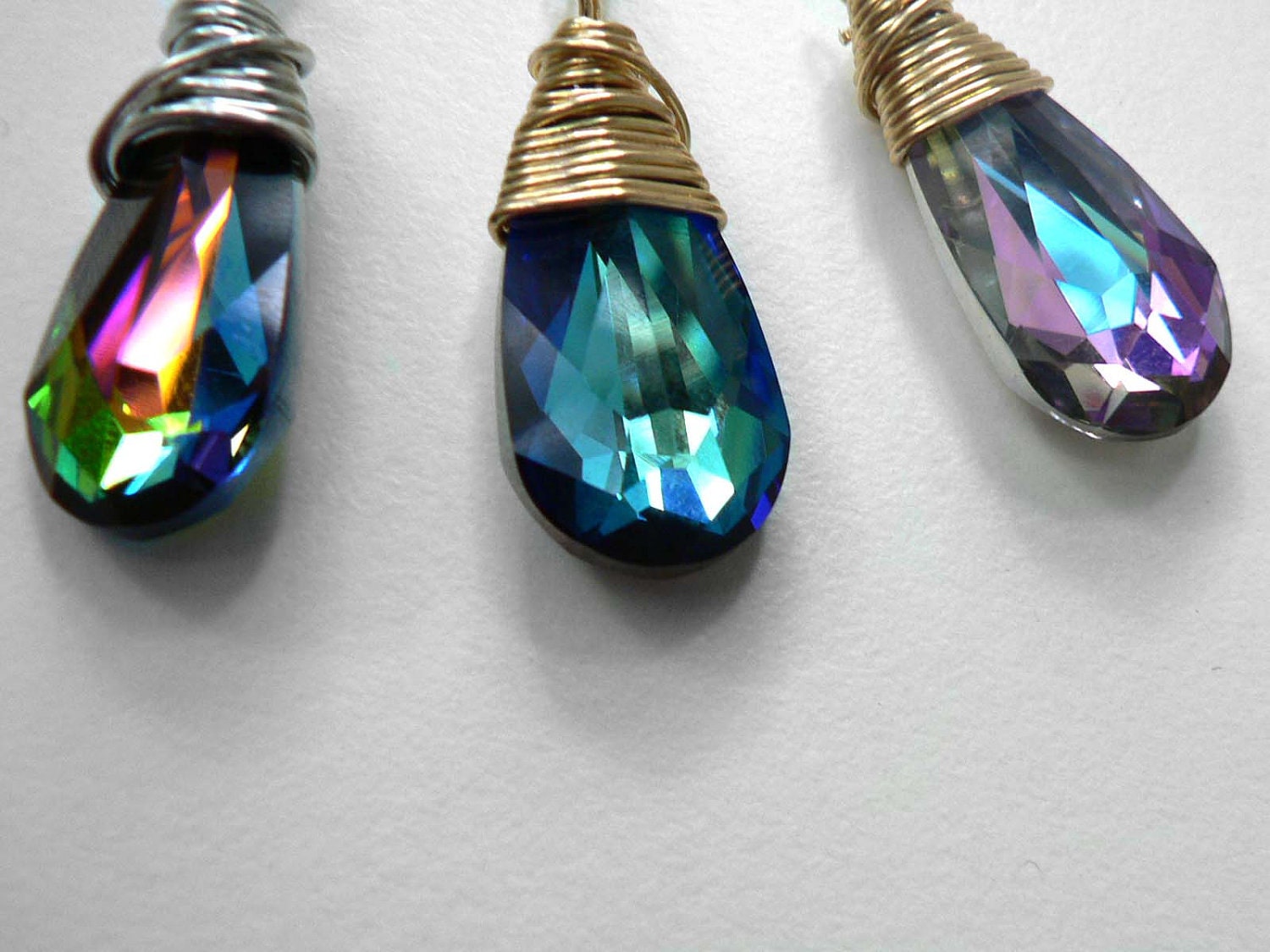 Swarovski Necklace Pendant (wire-wrapped, in silver or gold)