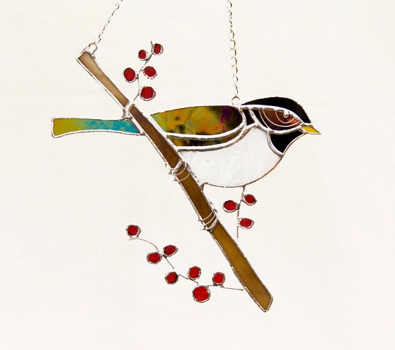 Bird - Chickadee - Suncather - Stained Glass - Original Design (8 x 6 inches)