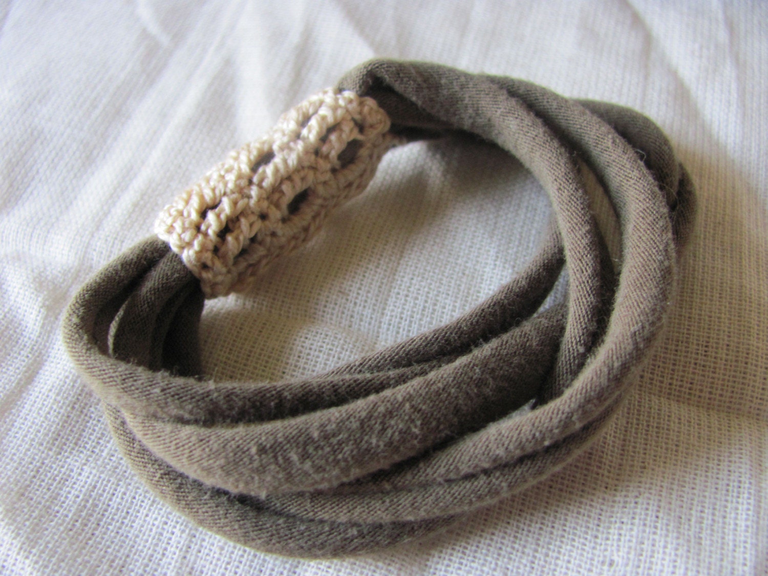 Recycled T-Shirt Bracelet with Crocheted Band