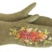 Felted mittens green olive flowered --- Handmade to Order