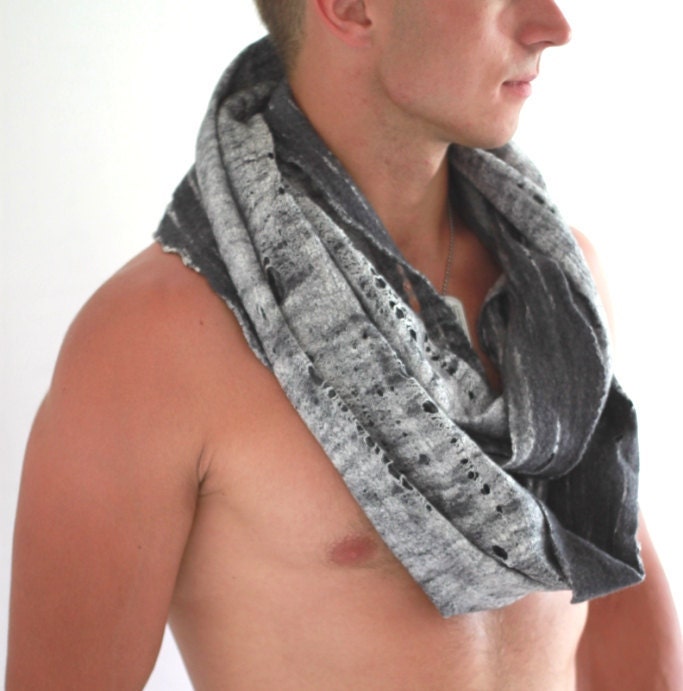Felted infinity scarf loop men women gift for him unisex for her - Handmade to order