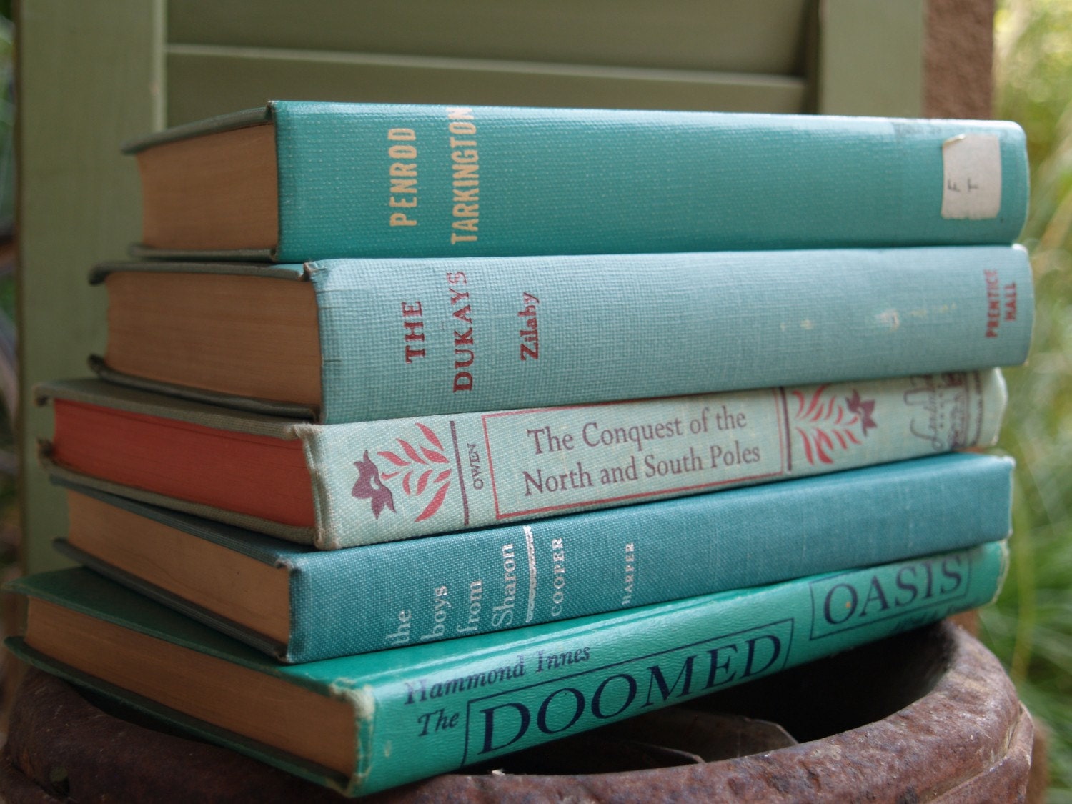 vintage books - aqua stack