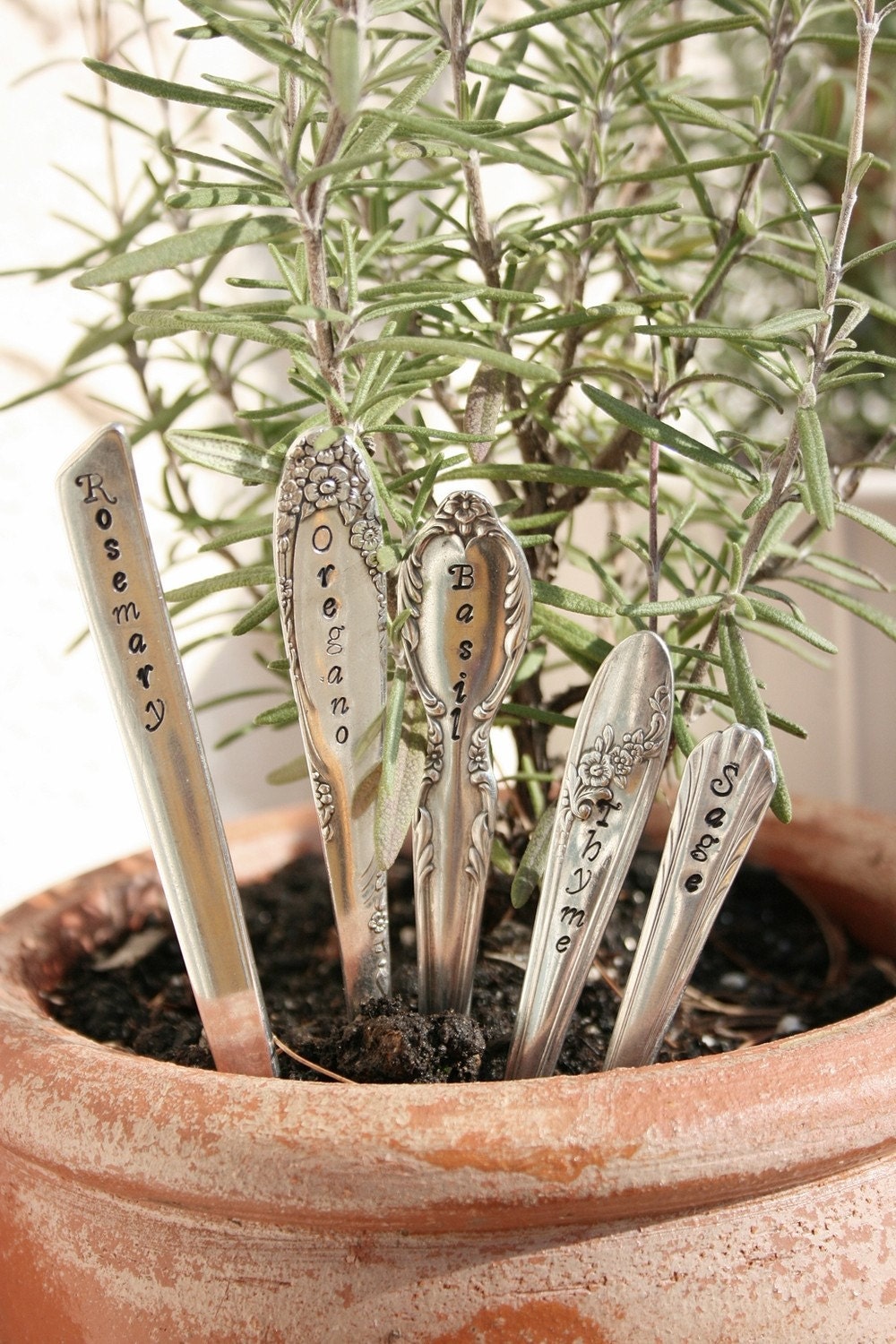Herb Garden Stakes  Set of 5 seedling markers vintage silver plated silverware by beachhouseliving etsy