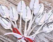 Christmas Spoons Ho Ho Ho and Reindeer Names Set of 10 Hand Stamped Spoons Rustic Shabby.