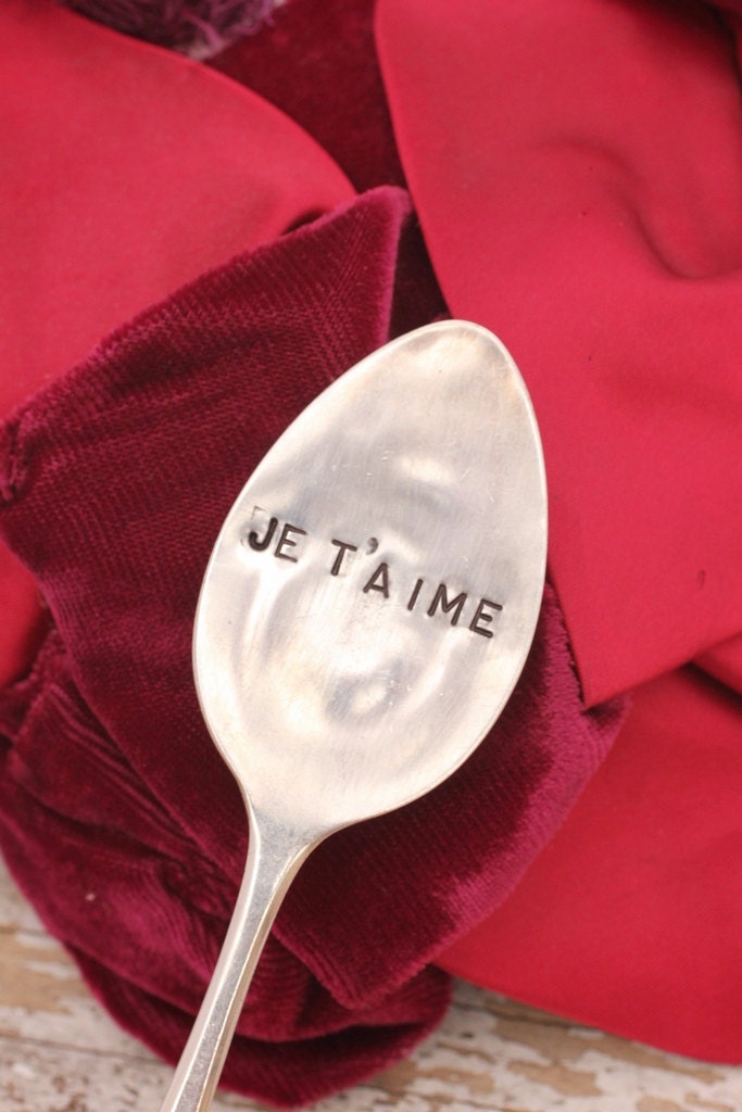 Je T'aime sign French I love you recycled vintage silverware
