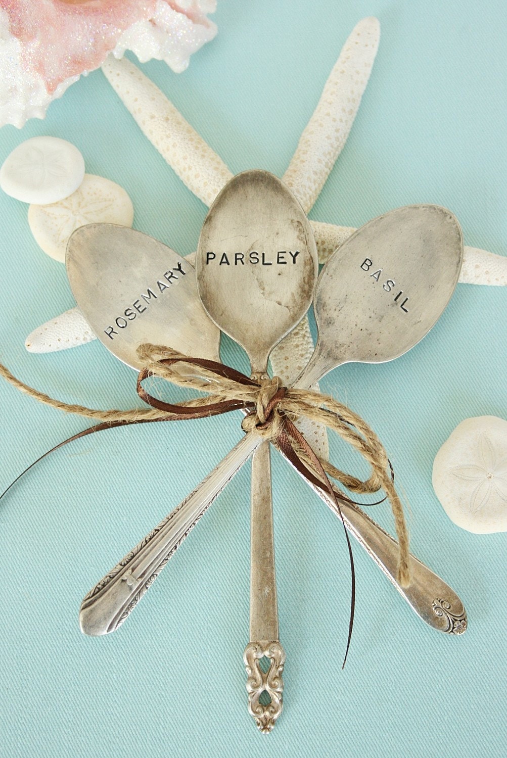 Vintage silverware Garden Marker set Basil, Rosemary Parsley recycled silver plated rustic chic