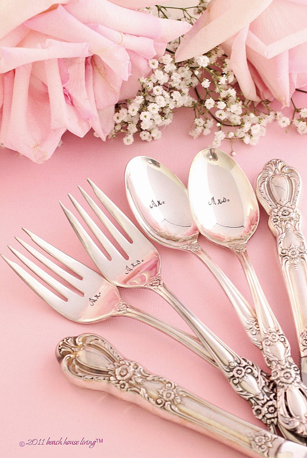 Wedding Silverware 6 Piece Set Reception Place Setting hand stamped silver plate  Heritage 1953  OOAK