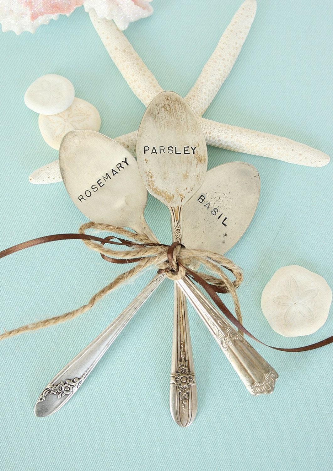 Vintage silverware Garden Marker set Basil, Rosemary Parsley recycled silver plated rustic chic