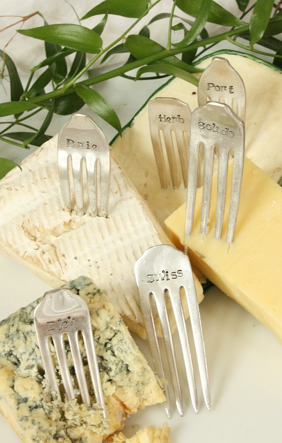 Cheese Marker Set of 6 recycled silver plated silverware  fork tines rustic vineyard style, for the gourmet, hostess, housewarming