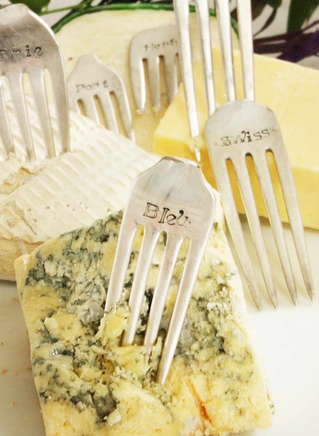 Cheese Marker Set of 6 recycled silver plated silverware fork tines rustic vineyard style, for the gourmet, hostess, housewarming