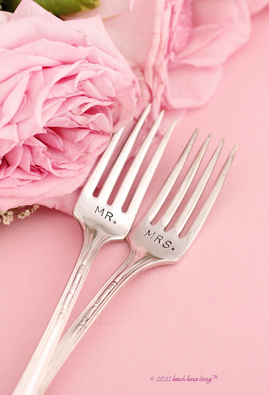 Mr Mrs  wedding forks Vintage silver plate Silverware Meadowbrook 1930s