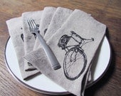 Bicycle Cloth Napkins, Set of 4, printed in Black ink on Oatmeal Linen