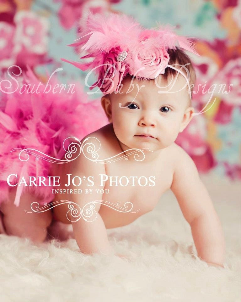 Hot Pink Feather Couture Satin Bloomers & Headband Set Newborn thru 2T perfect for Easter and Spring photos