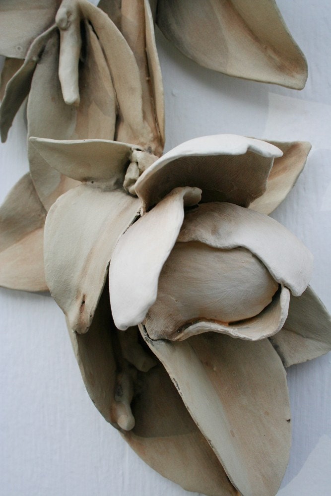 Sculpted ceramic magnolia branch