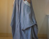 Blue Cotton Mix Linen Double Voile Yarn Dyed Super Wide Legs Funky Bell Bottom Pants