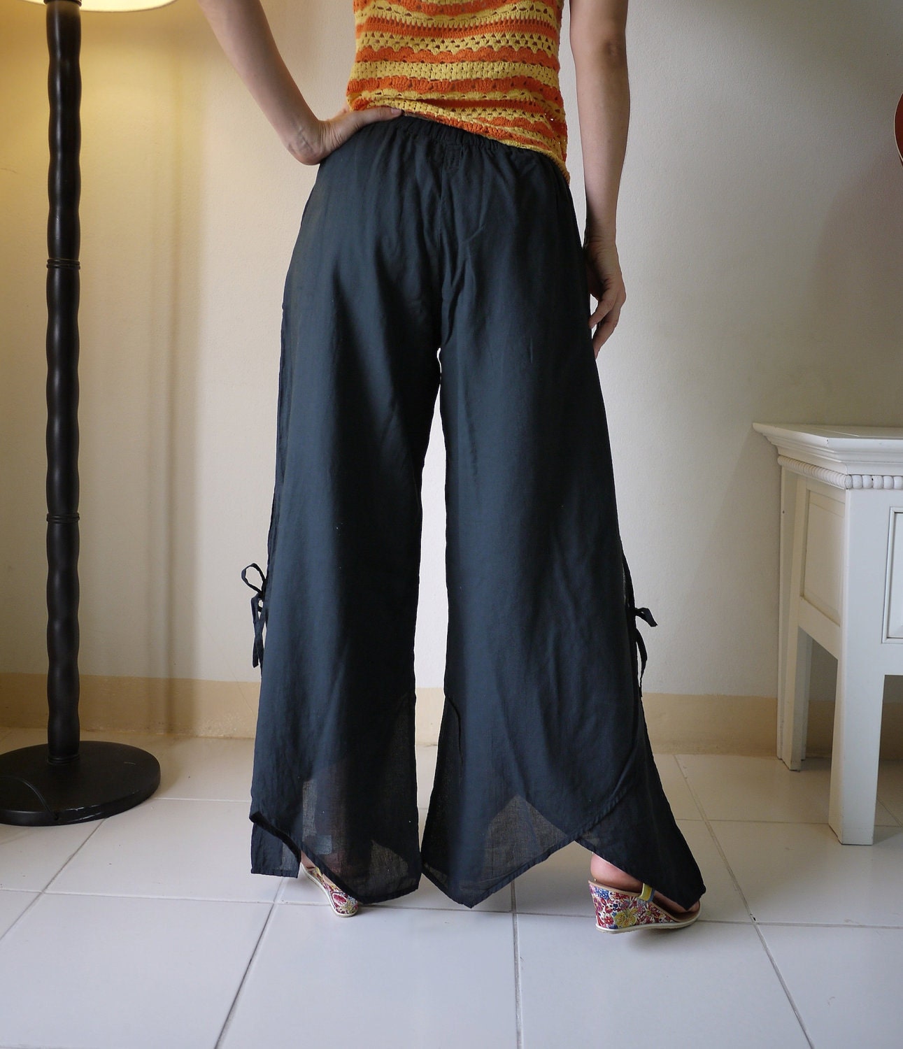 Summer Vacation - Black Light Cotton Wide Legs Pants