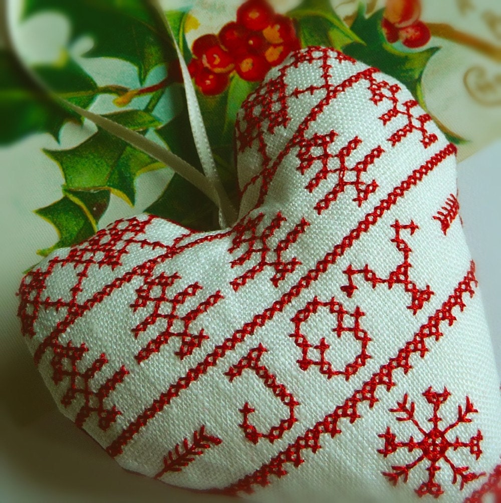 Little Joy Redwork Heart Ornament