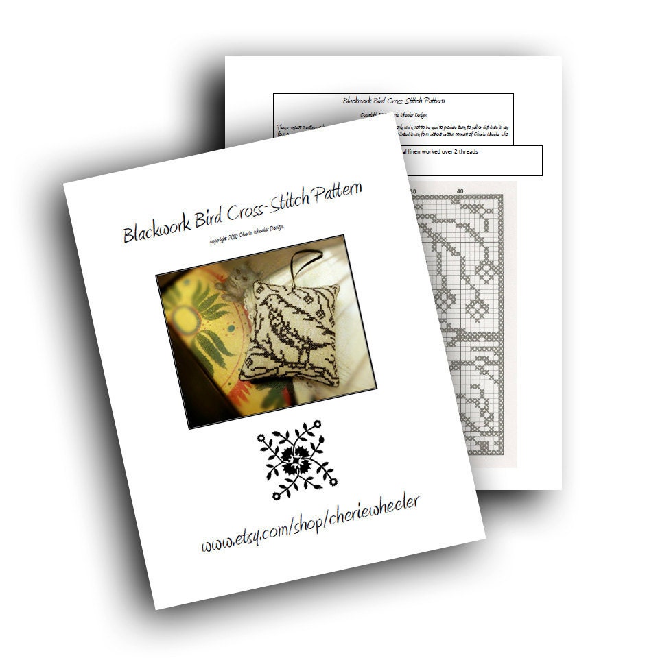 PDF Cross-Stitch Pattern for Blackwork Bird