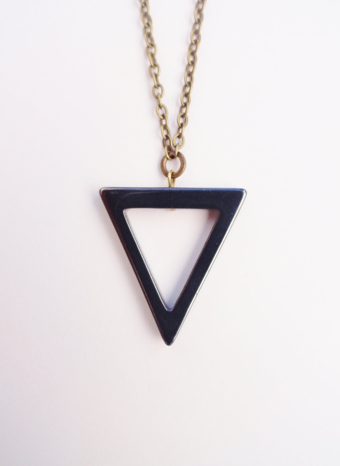30% OFF COUPON SALE - The Modern Minimalist - Hematite Triangle Pendant on Long Brass Chain