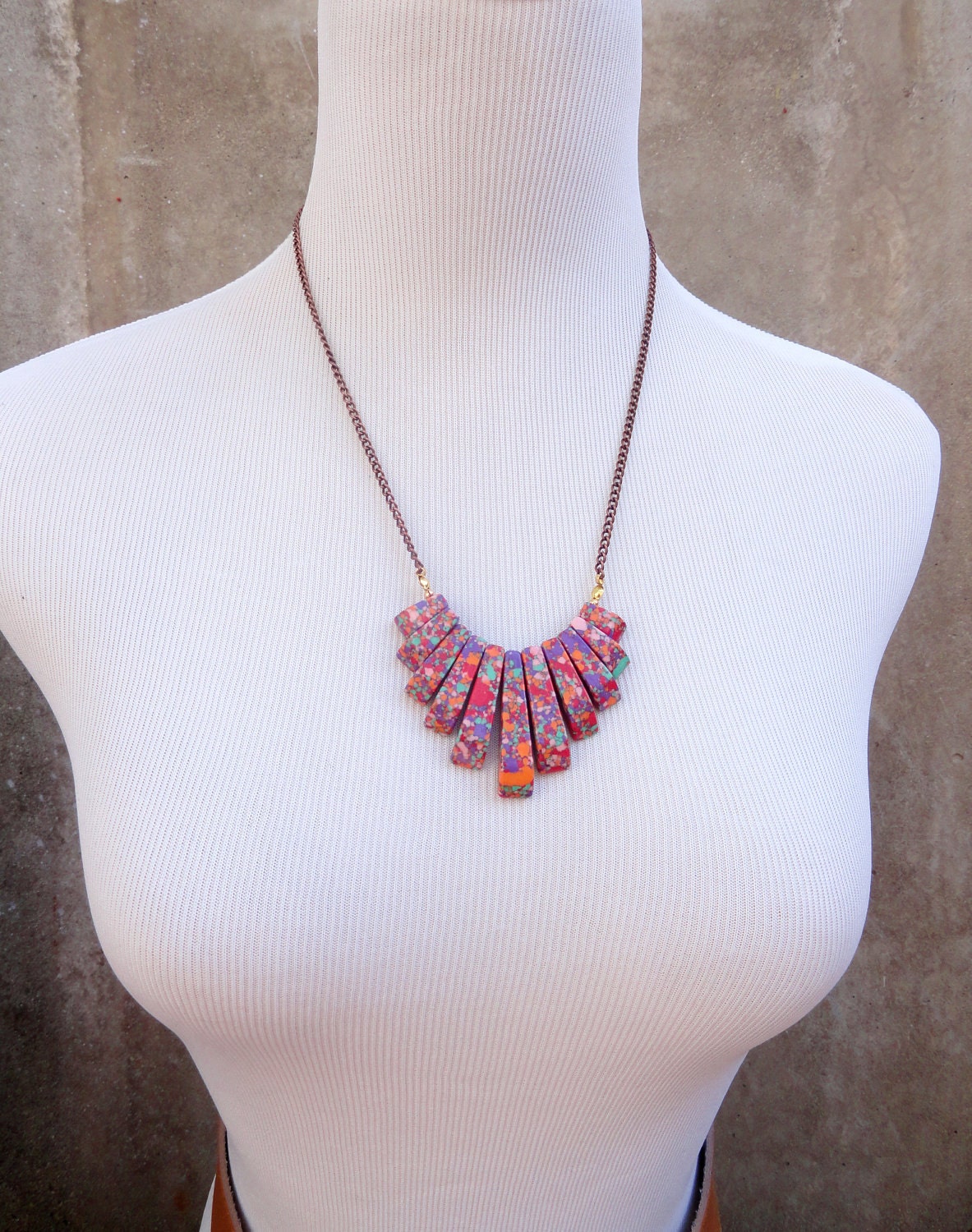 Confetti Cake - Stone Bib Necklace With Antiqued Copper Chain