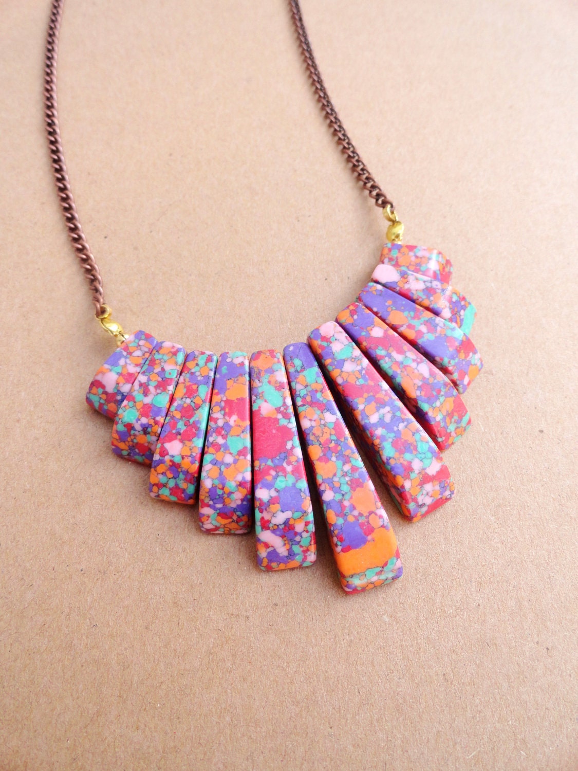Confetti Cake - Stone Bib Necklace With Antiqued Copper Chain