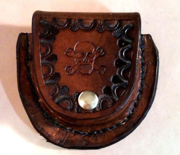 Leather Snuff Tobacco Belt Pouch Holster, Accessory Holster, Skull Decoration