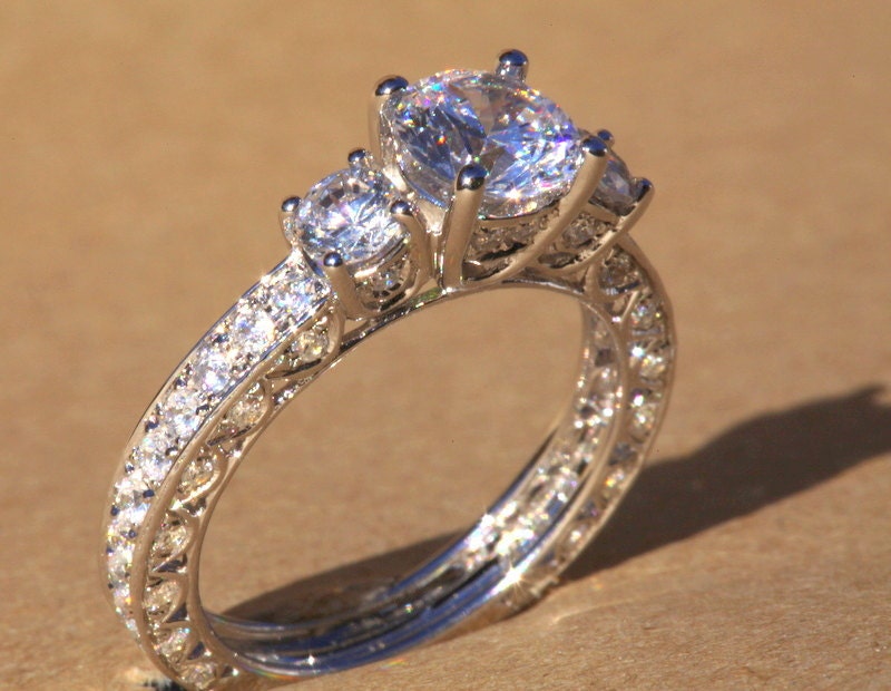 Diamond Engagement Ring - VINTAGE style - 1.85 carat Round - 14K white gold - Luxury- Brides- Engagement -bp006