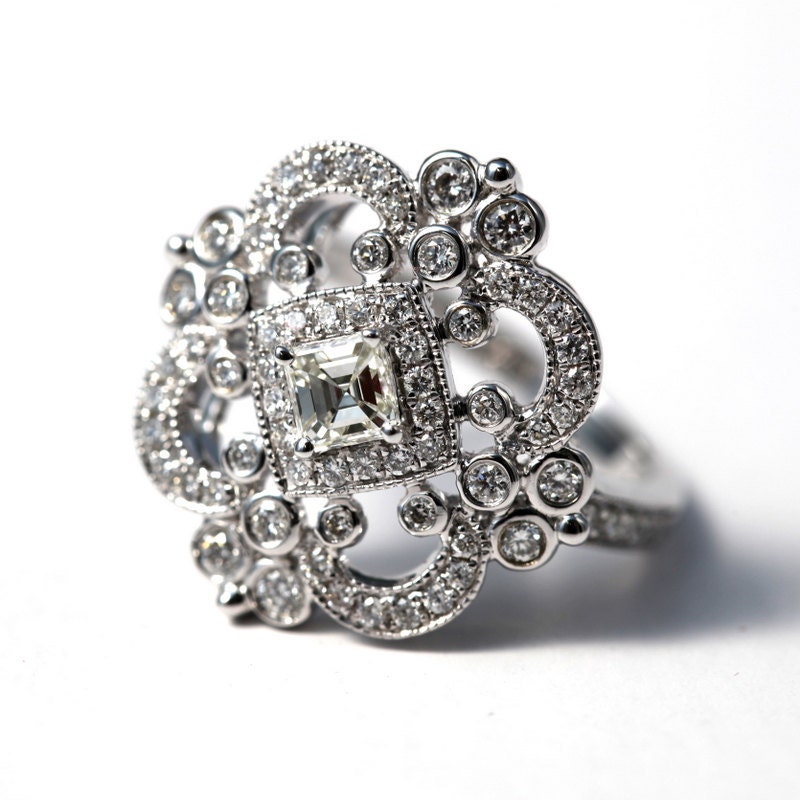 DUCHESS - Custom Made - Diamond Engagement or RIGHT Hand Ring 14K white gold - Weddings- Brides - Bp0011