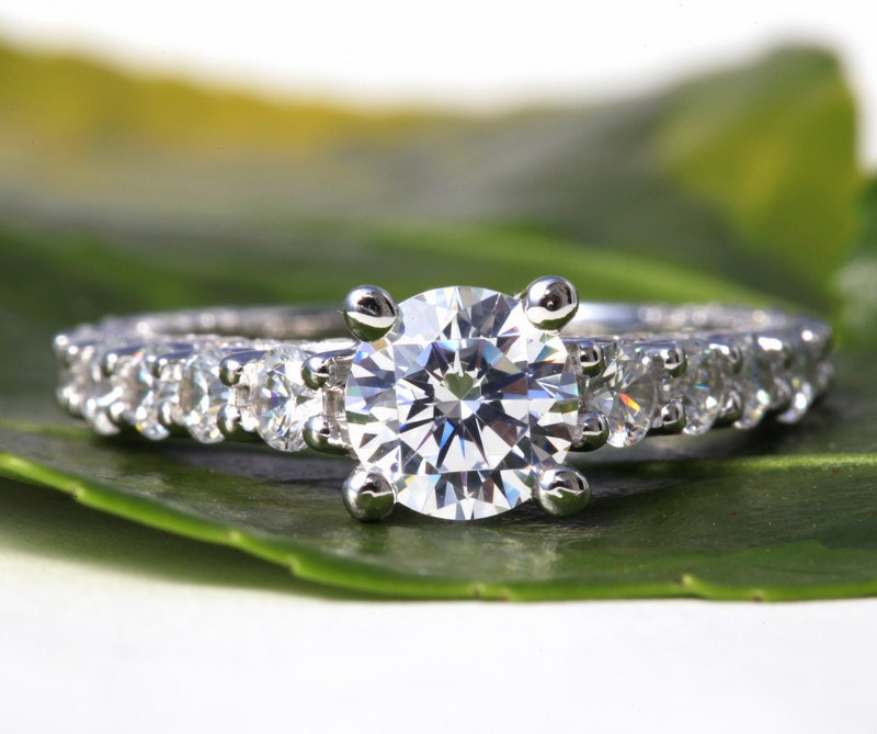 2.71 carats - Round cut Diamond Engagement Ring - 14k White gold-  weddings - brides - Bp008