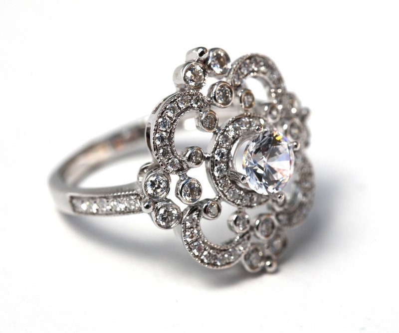 DUCHESS - Platinum - Floral - Round Diamond Engagement Ring or RIGHT Hand Ring - Weddings- Brides - Luxury - Bp0012