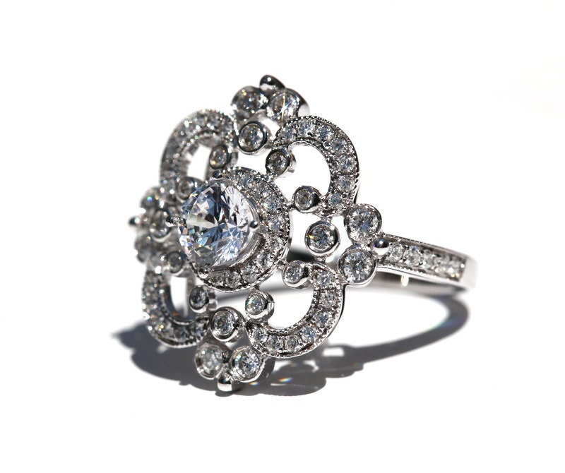 DUCHESS - Platinum - Floral - Round Diamond Engagement Ring or RIGHT Hand Ring - Weddings- Brides - Luxury - Bp0012