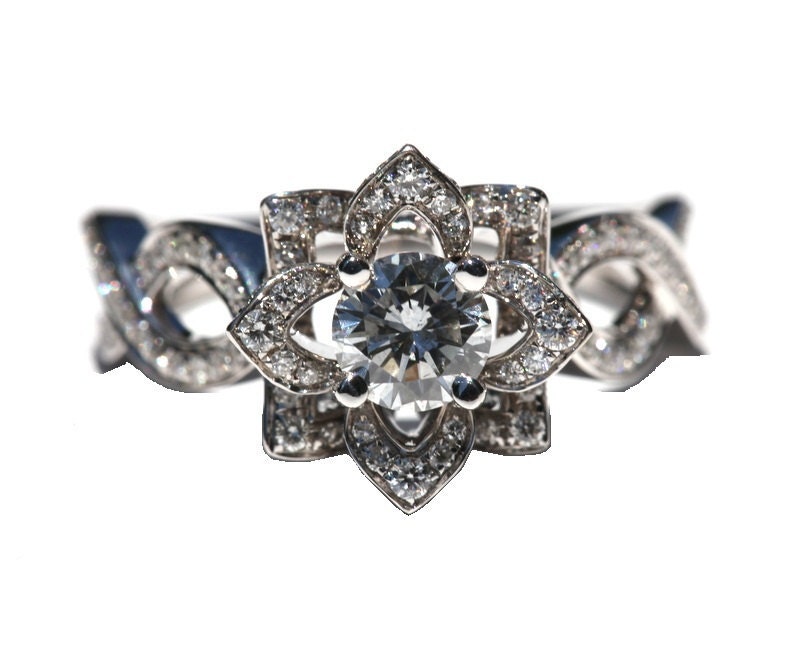 LOVE IN BLOOM - Platinum - Unique Flower Lotus Rose Diamond Engagement or Right Hand Ring - 2.00 carats - fL03