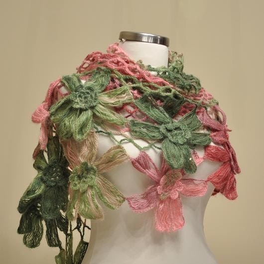 SUPER SALE Handmade Flower Mohair Triangle Shawl