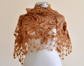 SUPER SALE Caramel Flower Mohair Triangle Shawl