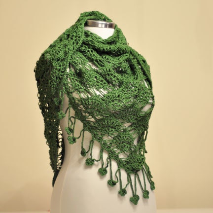 SUPER SALE Green Triangle Shawl - Organic Cotton and Express Delivery