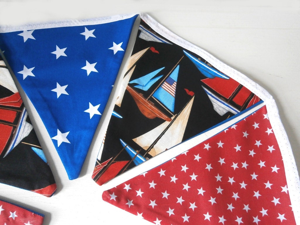 Nautical Sail Boat Bunting / Pennants w retro polka dots