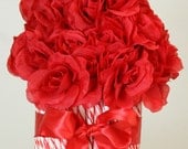 Roses "R" Red Peppermint Candy Centerpiece // Silk Floral Centerpiece // Candy Centerpiece // Wedding Centerpiece