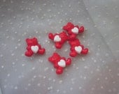 Sweet Set of Five Red and White Teddy Bear and Heart Buttons
