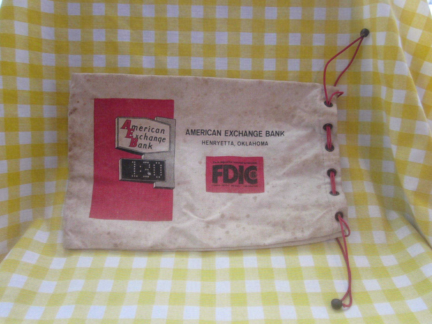 Vintage Canvas Fabric Bank Bag Henryetta, Oklahoma American Exchange Bank