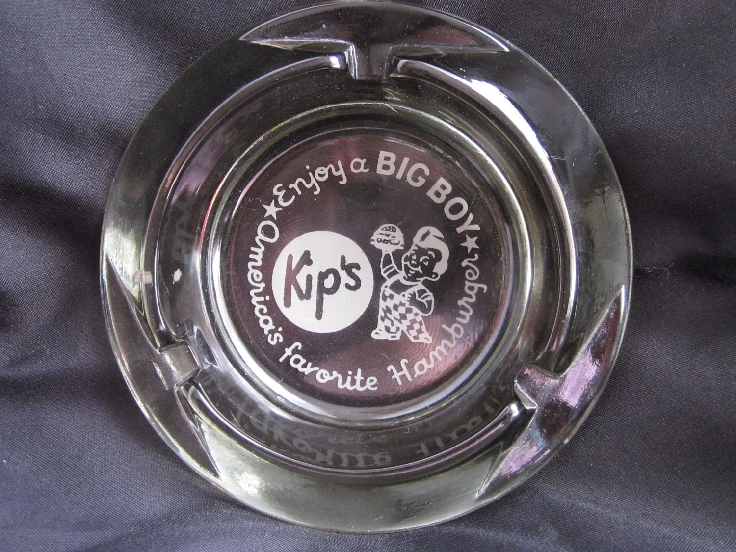 Enjoy a Big Boy Vintage Hamburger Restaurant Ashtray in Gray Smoke Glass