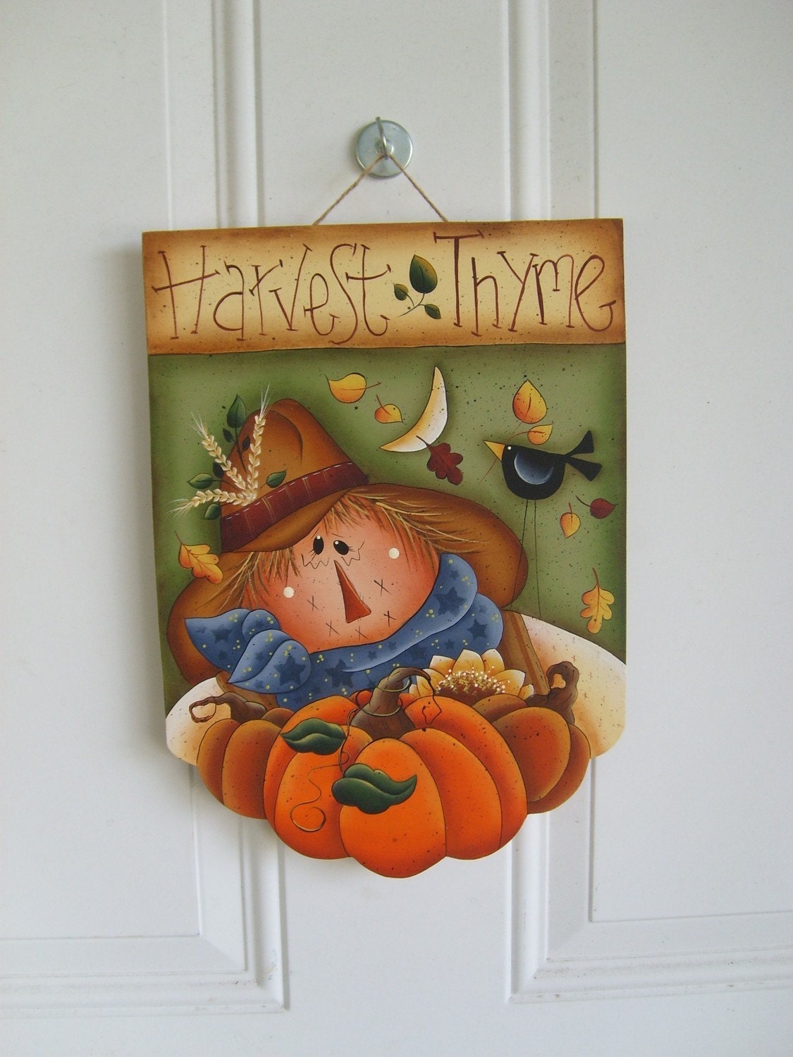 Harvest Thyme Scarecrow, Primitive Handpainted Wood Sign, Home Decor, Thanksgiving, Fall - DAWNSPAINTING
