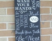 BATHROOM, Typography, PriMiTiVe  HaNd PaiNtEd WooD SiGn, WaLL DeCoR, Subway Art, HoMe DeCoR, HoUsEwArEs