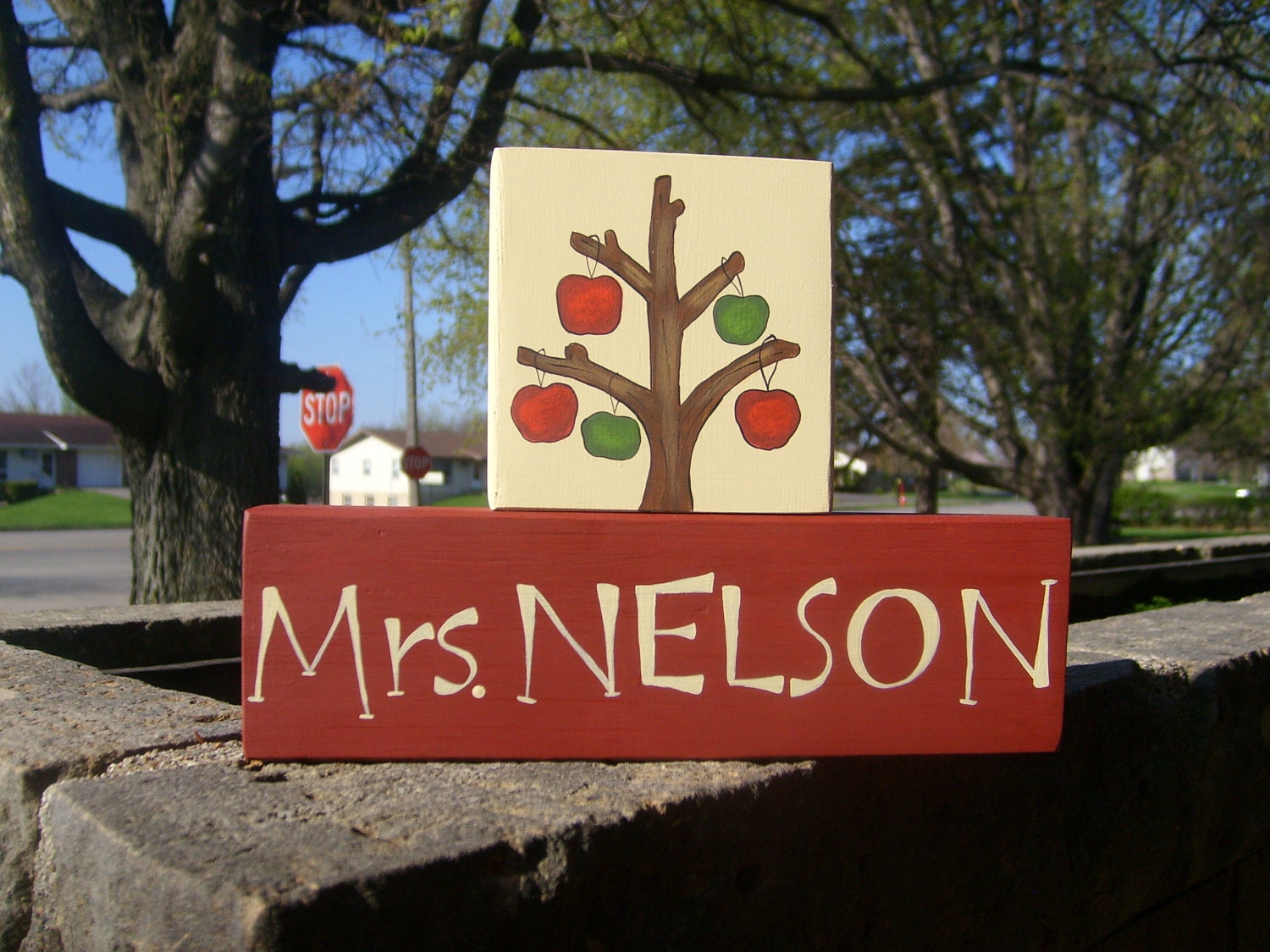 PERSONALIZED, Teacher, Wood Blocks, Hand Painted, Family, Gift, Home Decor, Primitive, Name, Kids, Babies