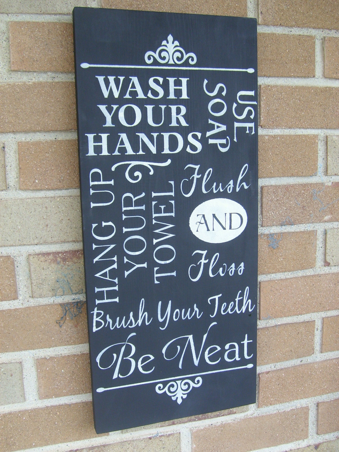 BATHROOM, Typography, PriMiTiVe  HaNd PaiNtEd WooD SiGn, WaLL DeCoR, Subway Art, HoMe DeCoR, HoUsEwArEs